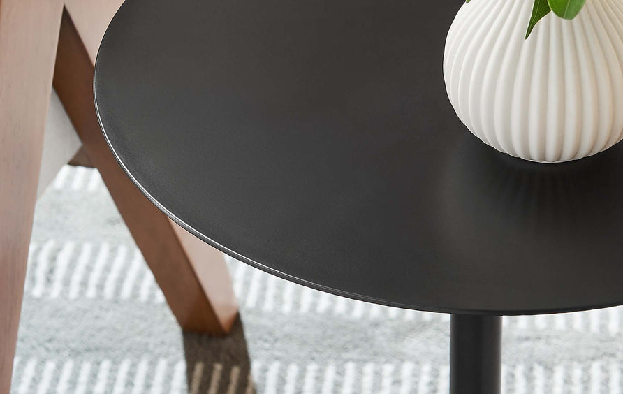 Tindra Round White Marble Side Table in White Black