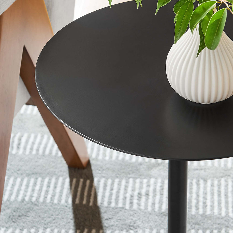 Tindra Round White Marble Side Table in White Black