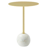 Tindra Round White Marble Side Table in White Brass