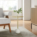 Tindra Round White Marble Side Table in White Brass