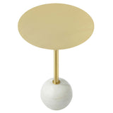 Tindra Round White Marble Side Table in White Brass