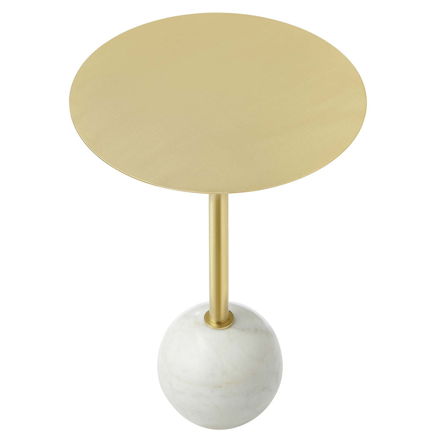 Tindra Round White Marble Side Table in White Brass