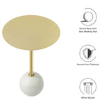 Tindra Round White Marble Side Table in White Brass