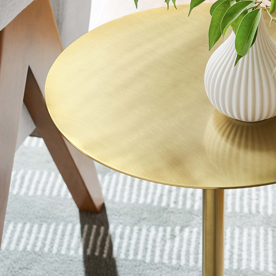 Tindra Round White Marble Side Table in White Brass