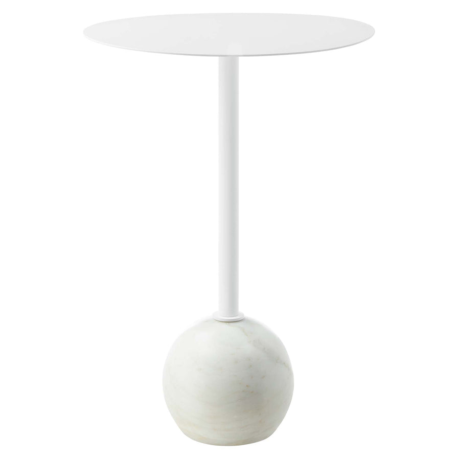 Tindra Round White Marble Side Table in White White