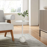 Tindra Round White Marble Side Table in White White