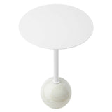 Tindra Round White Marble Side Table in White White