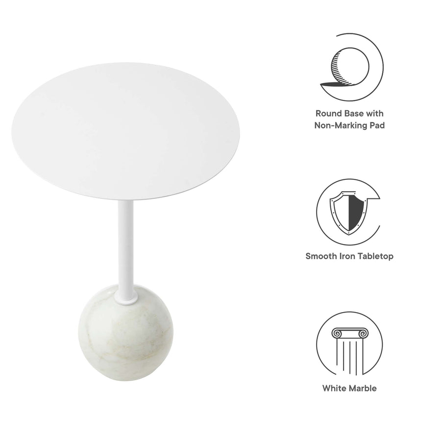 Tindra Round White Marble Side Table in White White