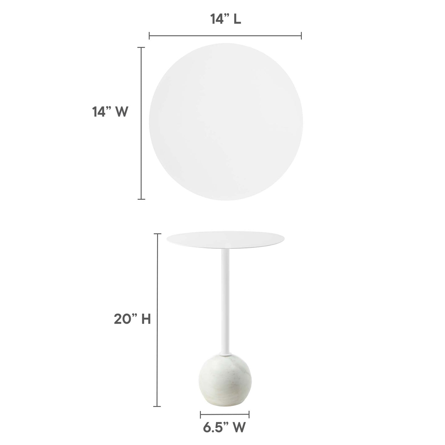 Aliza Round White Marble Side Table by Furniture For America