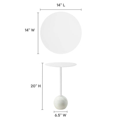 Aliza Round White Marble Side Table by Furniture For America