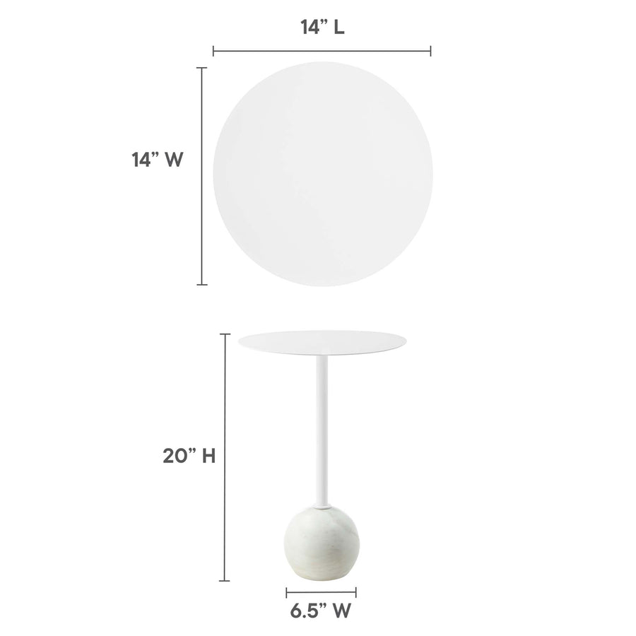 Tindra Round White Marble Side Table in White White