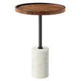 Brielle Round Acacia Wood Side Table in White Light Oak