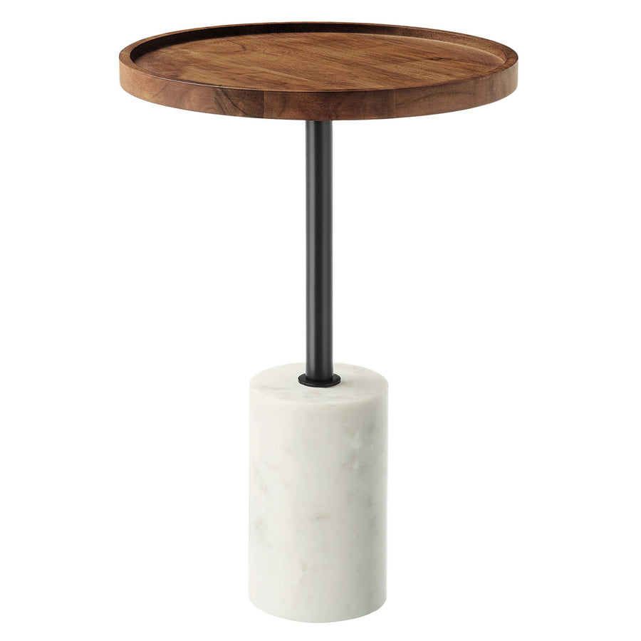 Brielle Round Acacia Wood Side Table in White Light Oak