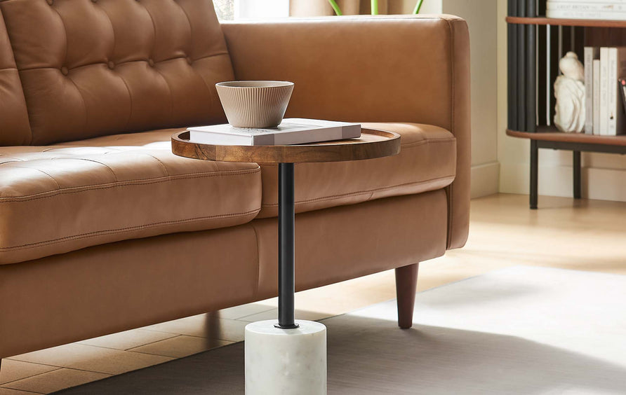 Brielle Round Acacia Wood Side Table in White Light Oak