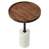 Brielle Round Acacia Wood Side Table in White Light Oak