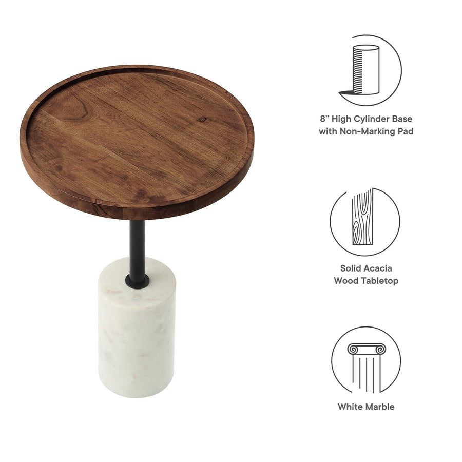Brielle Round Acacia Wood Side Table in White Light Oak