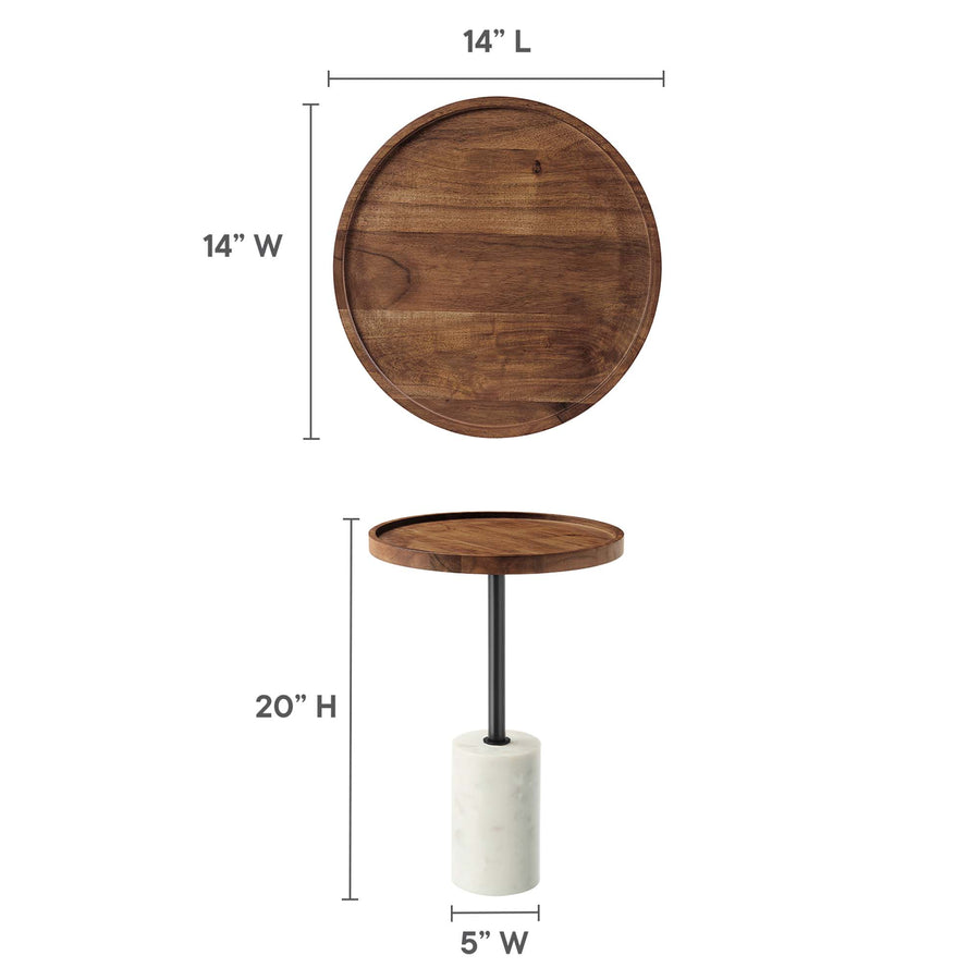 Brielle Round Acacia Wood Side Table in White Light Oak