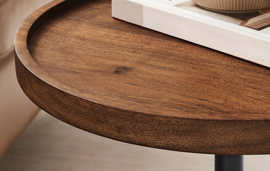 Brielle Round Acacia Wood Side Table in White Light Oak