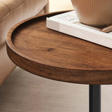 Brielle Round Acacia Wood Side Table in White Light Oak
