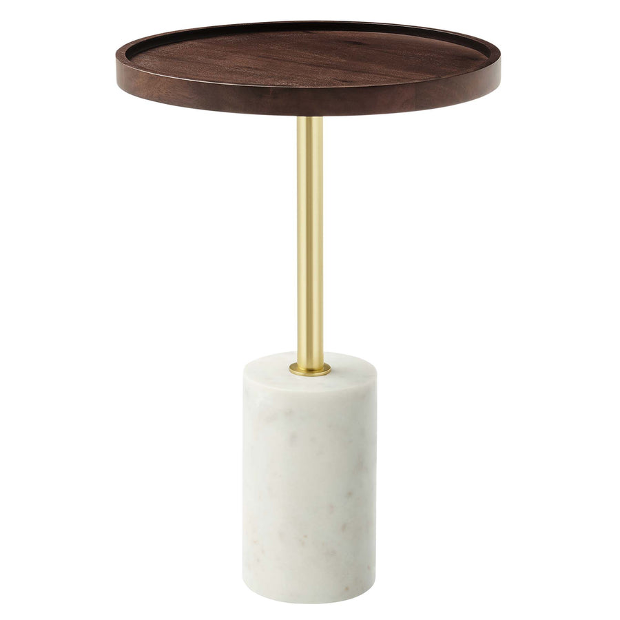 Brielle Round Acacia Wood Side Table in White Walnut