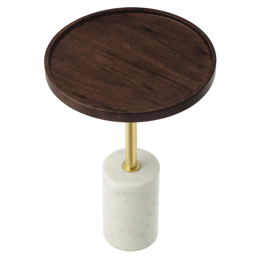 Brielle Round Acacia Wood Side Table in White Walnut