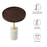 Brielle Round Acacia Wood Side Table in White Walnut