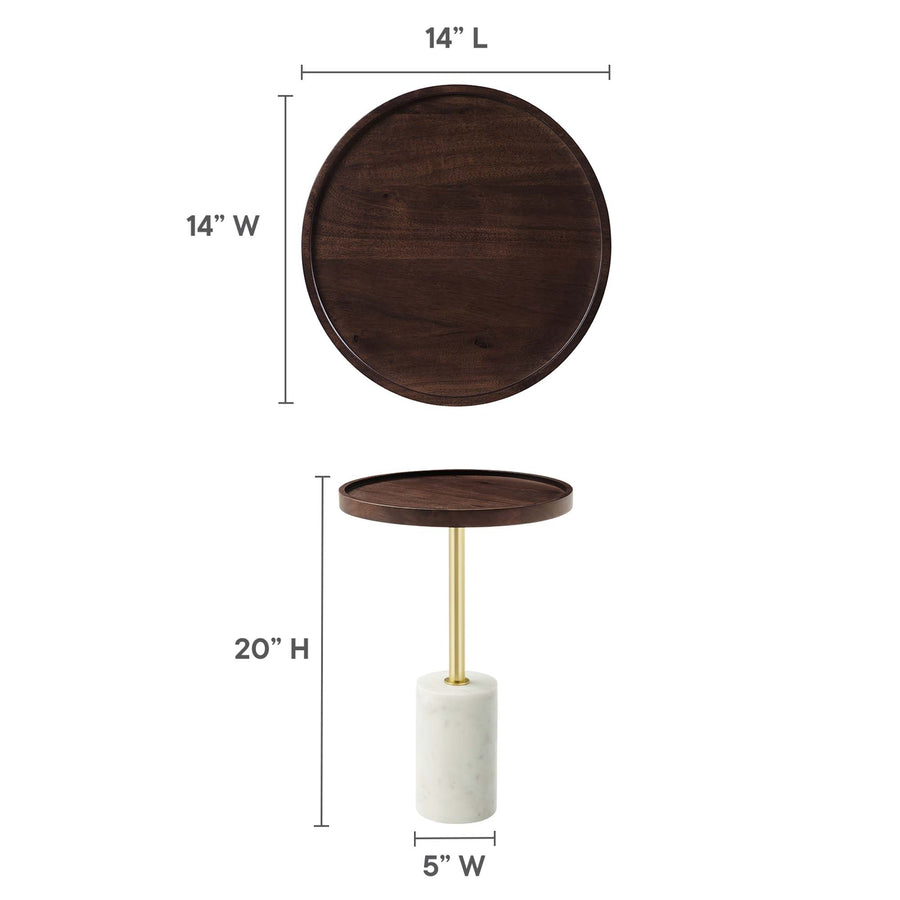 Brielle Round Acacia Wood Side Table in White Walnut