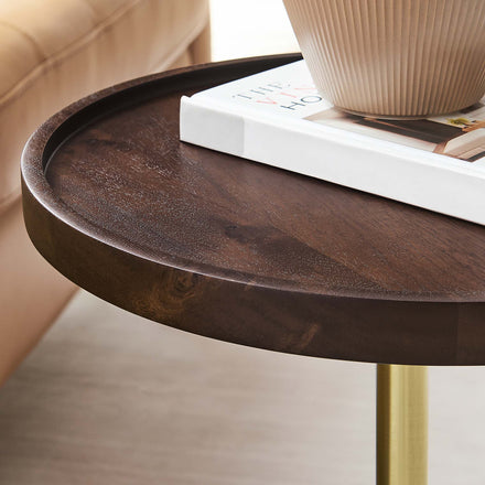 Amina Round Acacia Wood Side Table in White Walnut