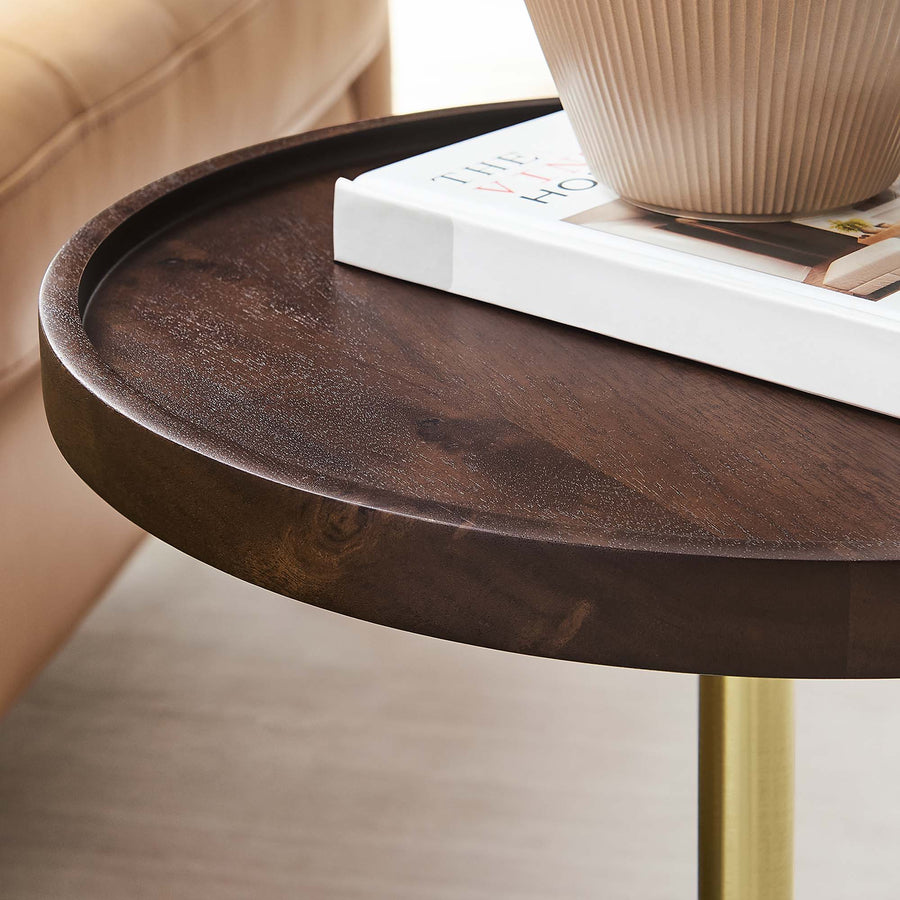 Brielle Round Acacia Wood Side Table in White Walnut