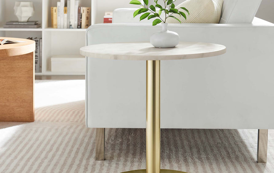 Mireille Round White Marble Side Table in Brass White