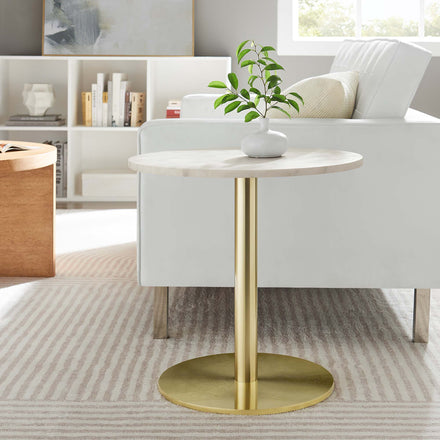Viva Round White Marble Side Table in Brass White
