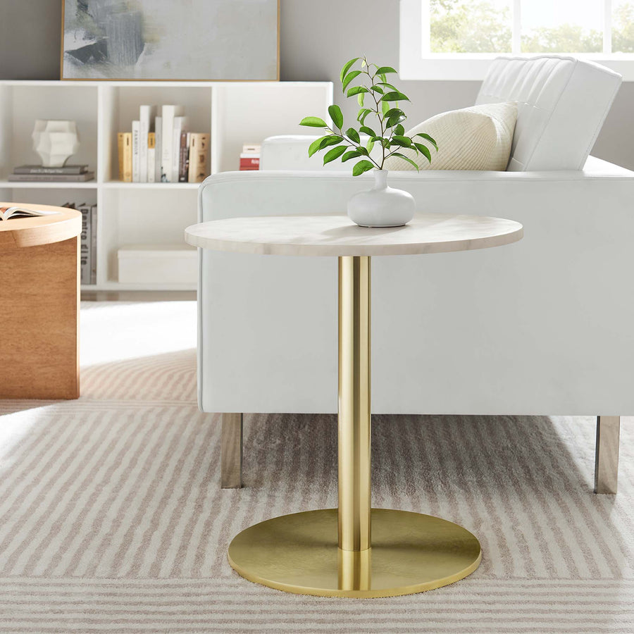 Mireille Round White Marble Side Table in Brass White