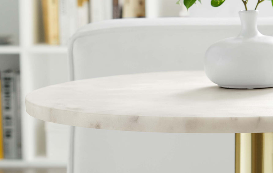 Mireille Round White Marble Side Table in Brass White