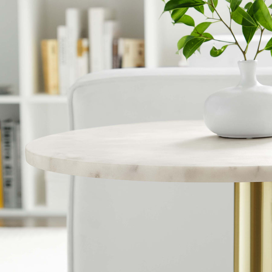 Mireille Round White Marble Side Table in Brass White