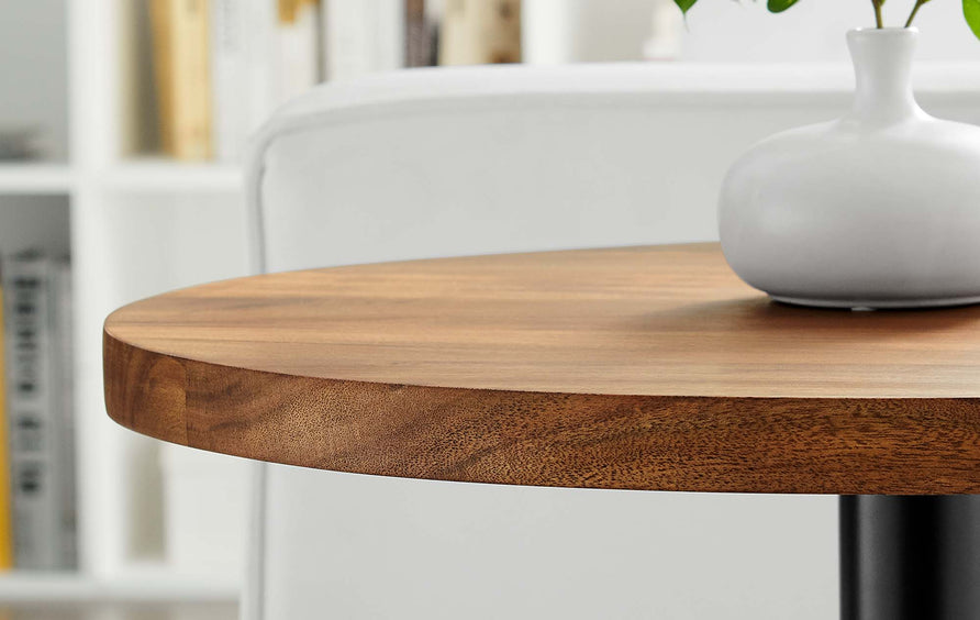 Mireille Round Acacia Wood Side Table in Black Light Oak