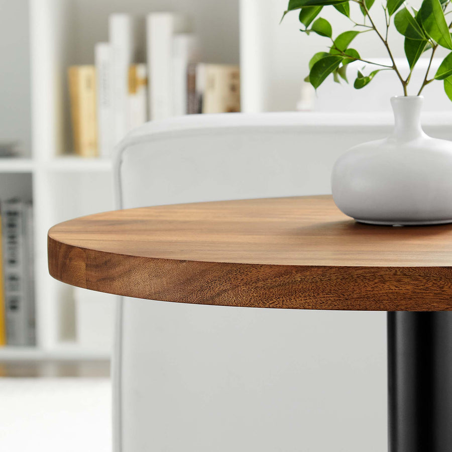 Mireille Round Acacia Wood Side Table in Black Light Oak