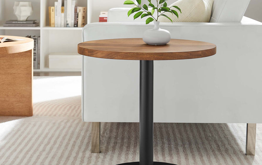 Mireille Round Acacia Wood Side Table in Black Light Oak