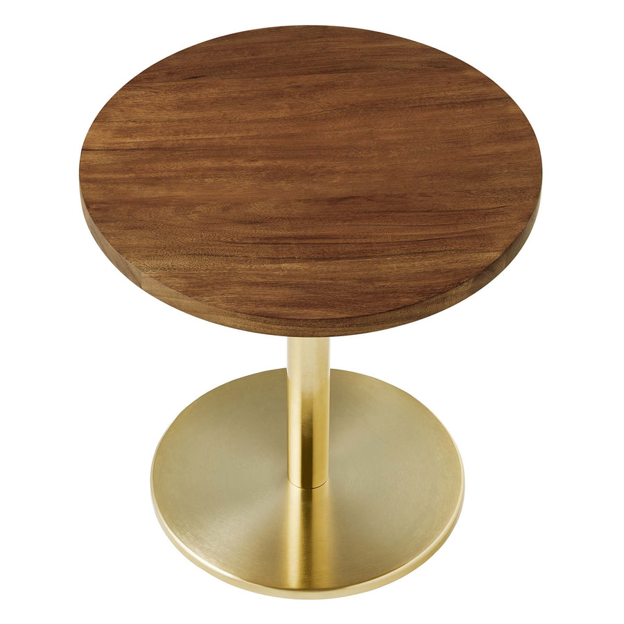 Mireille Round Acacia Wood Side Table in Brass Light Oak