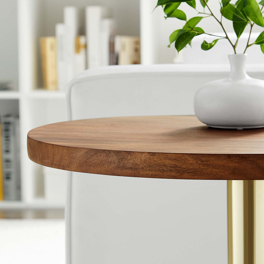 Mireille Round Acacia Wood Side Table in Brass Light Oak