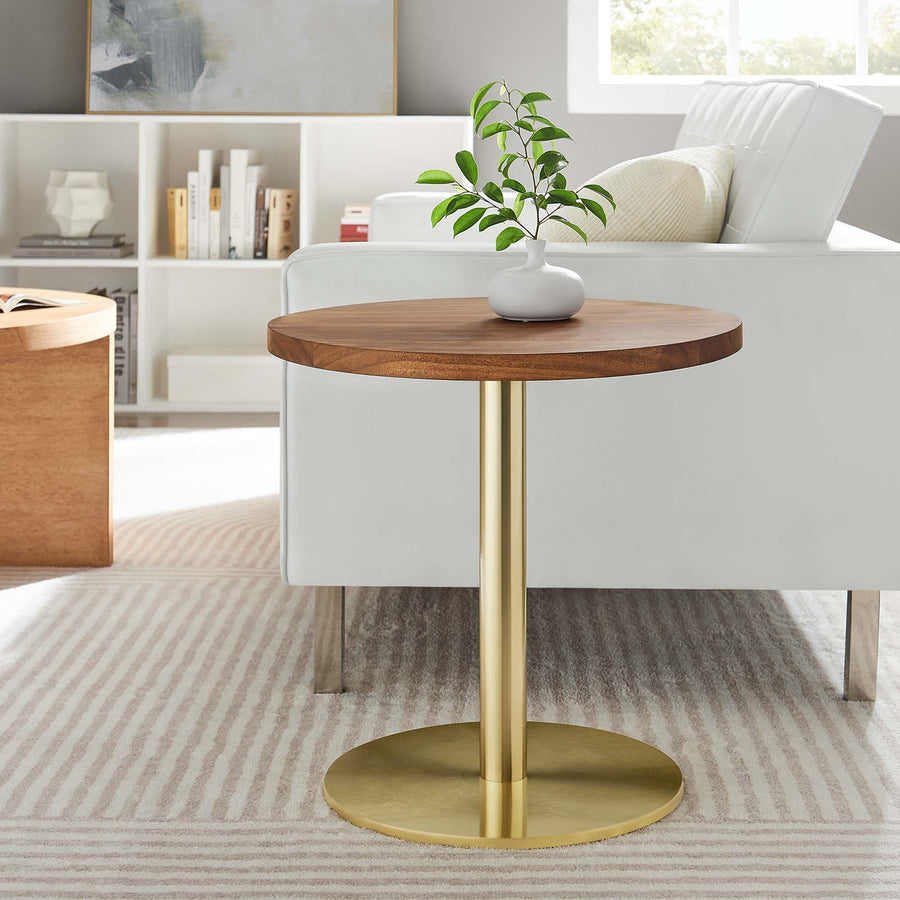 Mireille Round Acacia Wood Side Table in Brass Light Oak