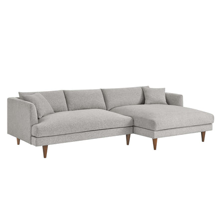 Zoya Right-Facing Down Filled Overstuffed Sectional Sofa in Heathered Weave Light Gray