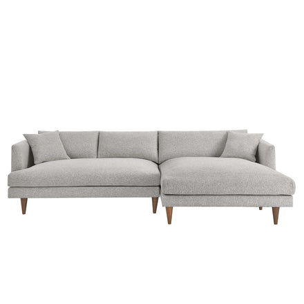 Zoya Right-Facing Down Filled Overstuffed Sectional Sofa in Heathered Weave Light Gray