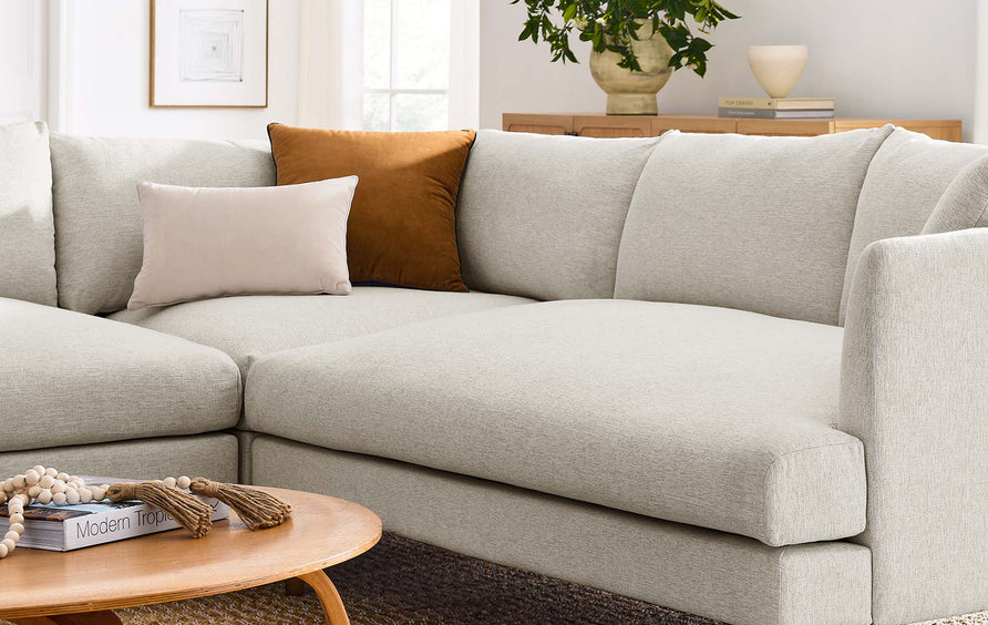 Manor 3 Piece Down Filled Overstuffed Sectional Sofa in Heathered Weave Ivory