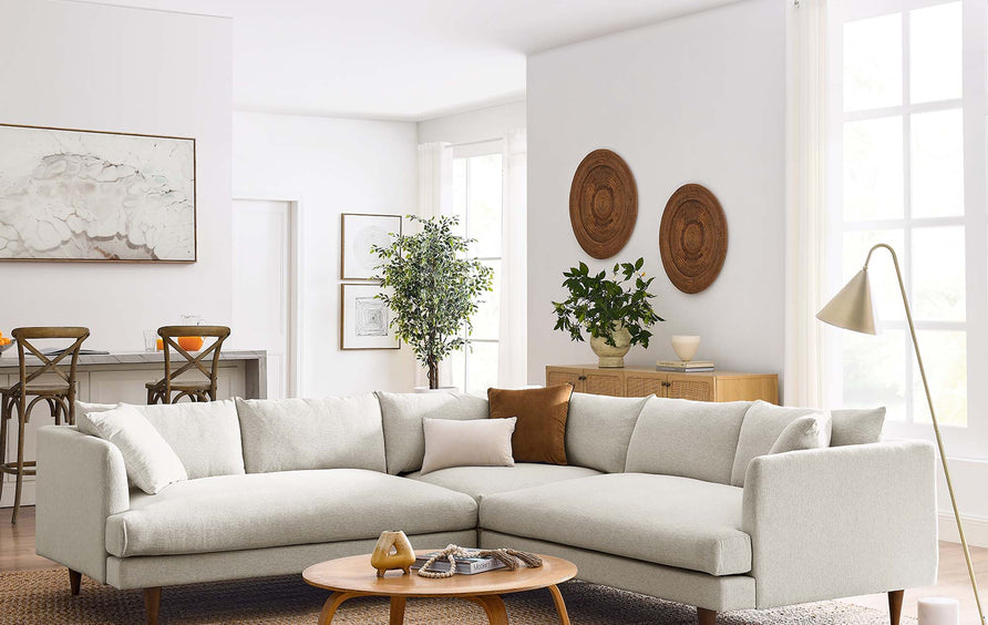 Manor 3 Piece Down Filled Overstuffed Sectional Sofa in Heathered Weave Ivory