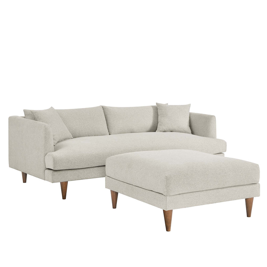 Manor Down Filled Overstuffed Sofa and Ottoman Set in Heathered Weave Ivory