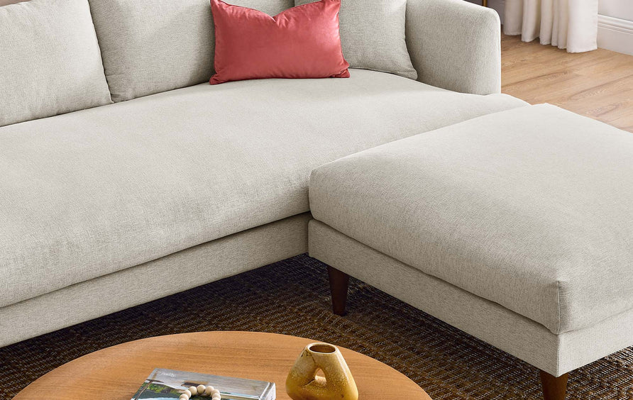 Manor Down Filled Overstuffed Sofa and Ottoman Set in Heathered Weave Ivory