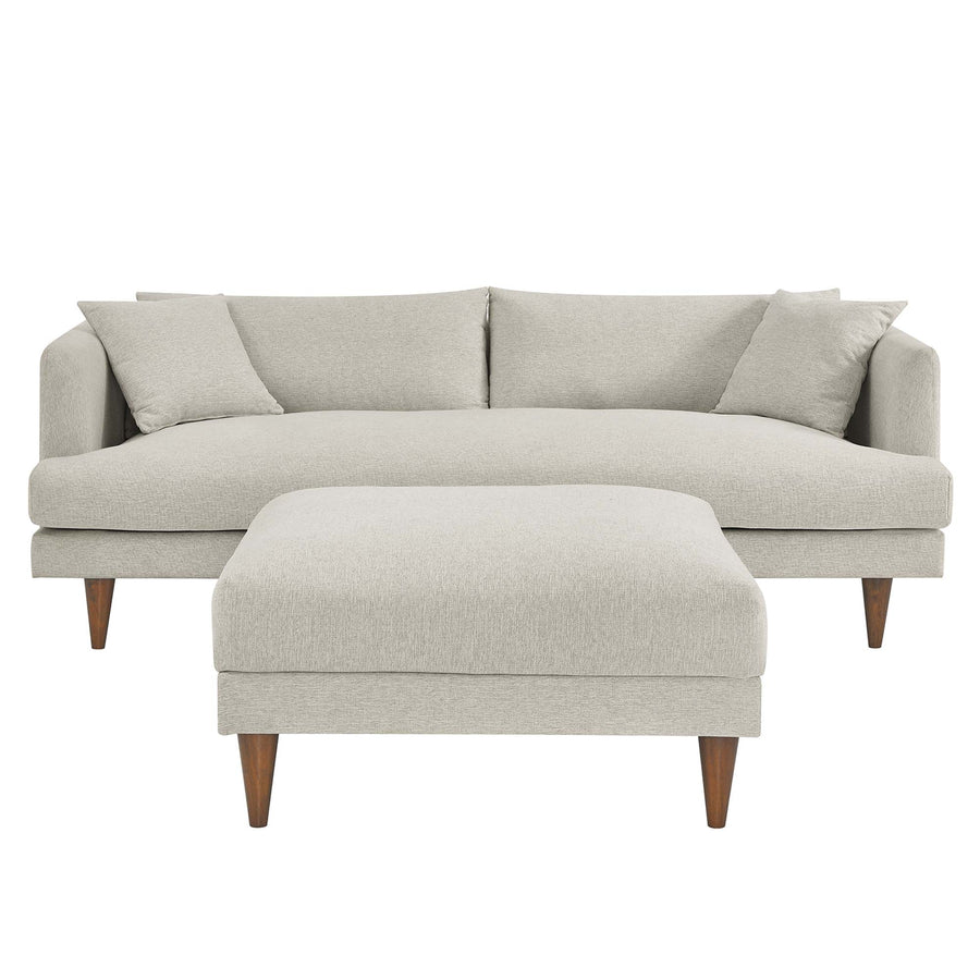 Manor Down Filled Overstuffed Sofa and Ottoman Set in Heathered Weave Ivory