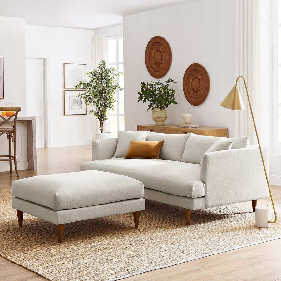 Manor Down Filled Overstuffed Sofa and Ottoman Set in Heathered Weave Ivory