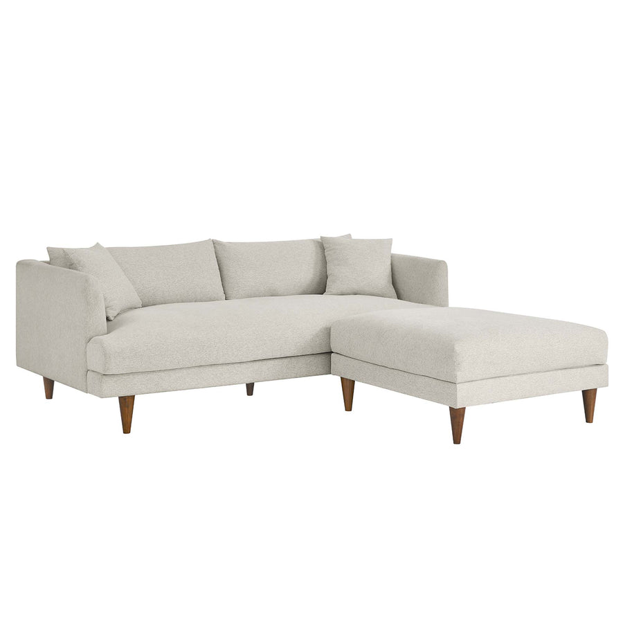 Manor Down Filled Overstuffed Sofa and Ottoman Set in Heathered Weave Ivory