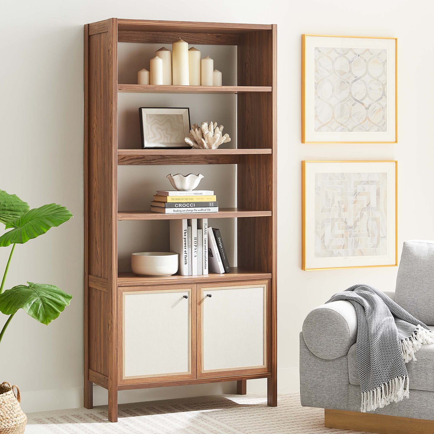 Sorrel 4-Shelf Wood Grain Bookcase in Walnut